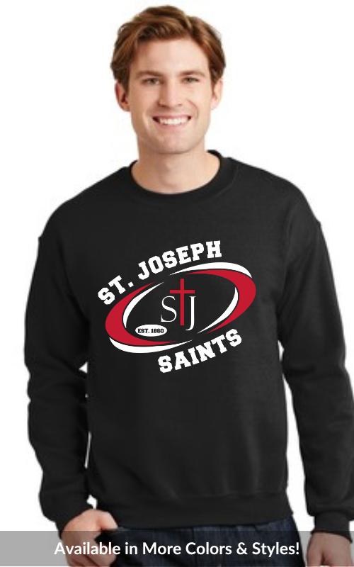 Adult Crewneck Sweatshirt with Vinyl STJ SAINTS Oval Logo 18000