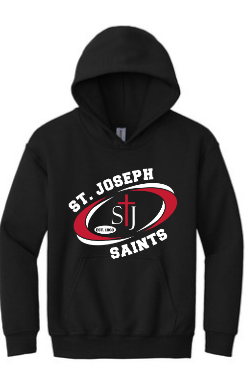 Youth Hooded Sweatshirt with Vinyl STJ SAINTS Oval Logo Gildan 18500B