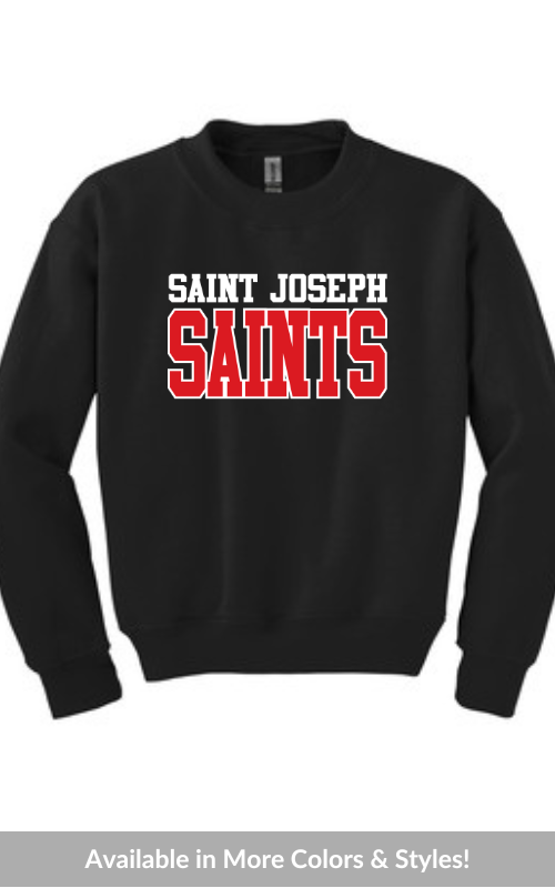 Youth Crewneck Sweatshirt with Vinyl STJ SAINTS Logo Gildan 18000B