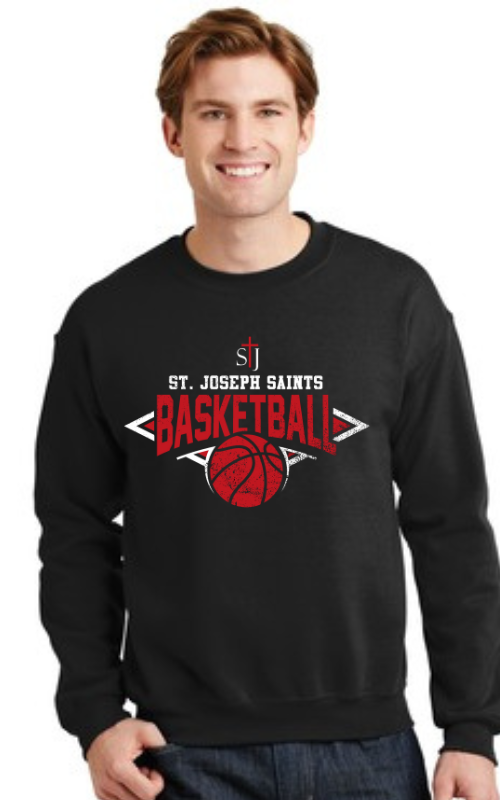 Adult Crewneck Sweatshirt with Vinyl STJ Basketball Gildan 18000