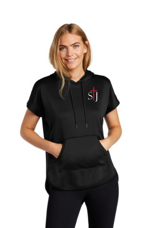 Womens Performance Terry Short Sleeve Hoodie with Embroidered STJ Logo NEA533