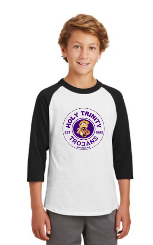 Youth Raglan 3/4 Sleeve Jersey with HTS Trojans Logo YT200