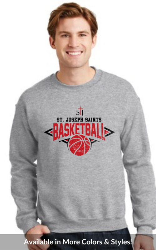 Adult Crewneck Sweatshirt with Vinyl STJ Basketball Gildan 18000