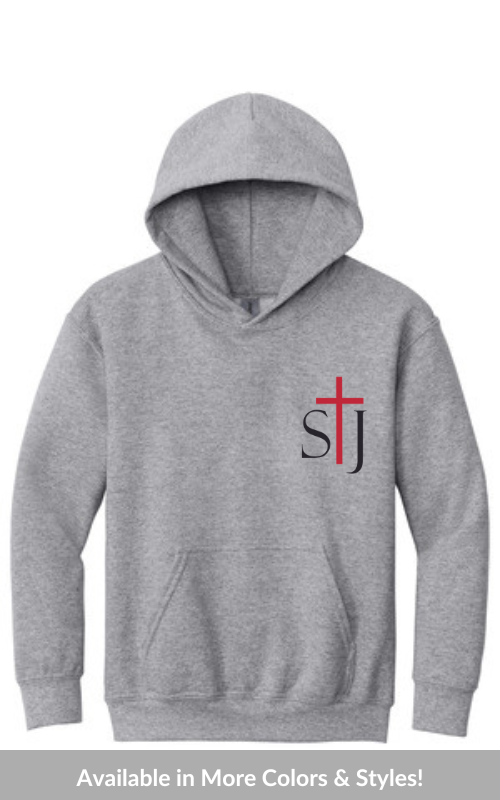 Youth Hooded Sweatshirt with Embroidered STJ Logo Gildan 18500B