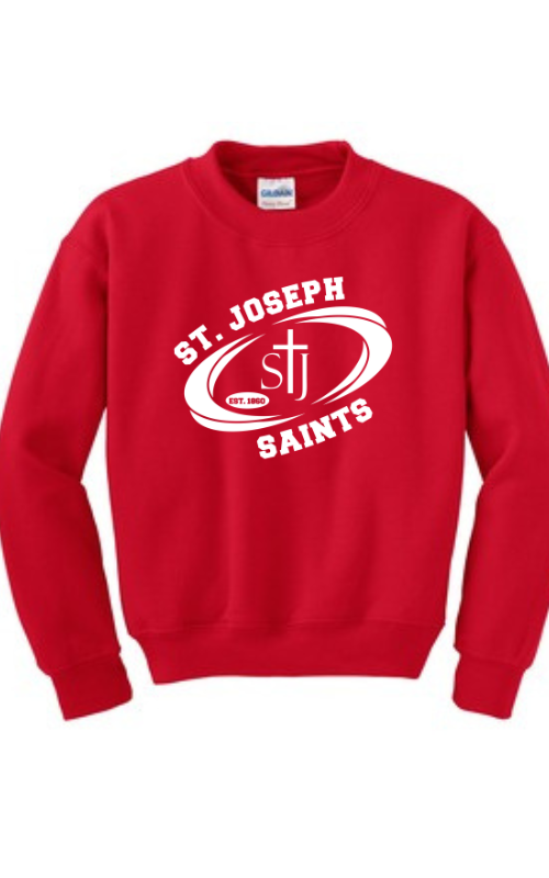 Youth Crewneck Sweatshirt with Vinyl STJ SAINTS Oval Logo Gildan 18000B