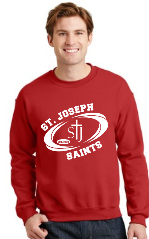 Adult Crewneck Sweatshirt with Vinyl STJ SAINTS Oval Logo Gildan 18000