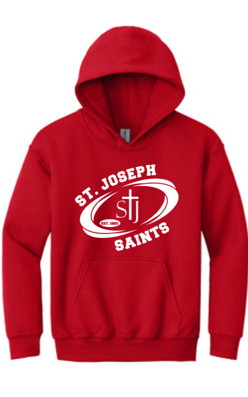 Youth Hooded Sweatshirt with Vinyl STJ SAINTS Oval Logo Gildan 18500B