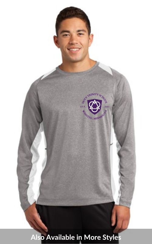 Adult Long Sleeve Heather Colorblock Contender™ Tee with Vinyl HTS Logo. ST361LS