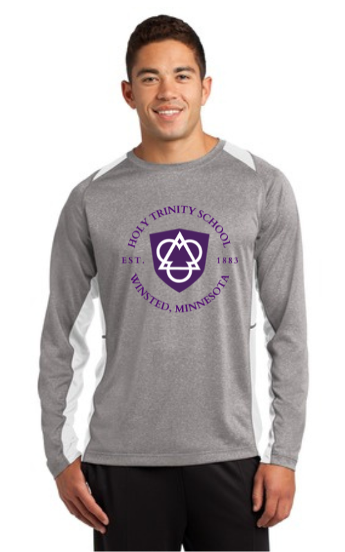 Adult Long Sleeve Heather Colorblock Contender™ Tee with large vinyl HTS Logo. ST361LS