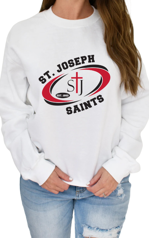 Adult Crewneck Sweatshirt with Vinyl STJ SAINTS Oval Logo 18000