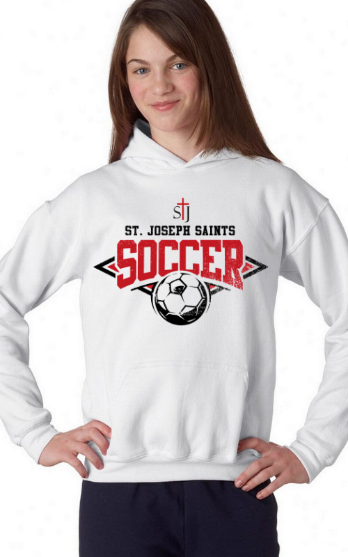 Youth Hooded Sweatshirt with Vinyl STJ Soccer Gildan 18500B