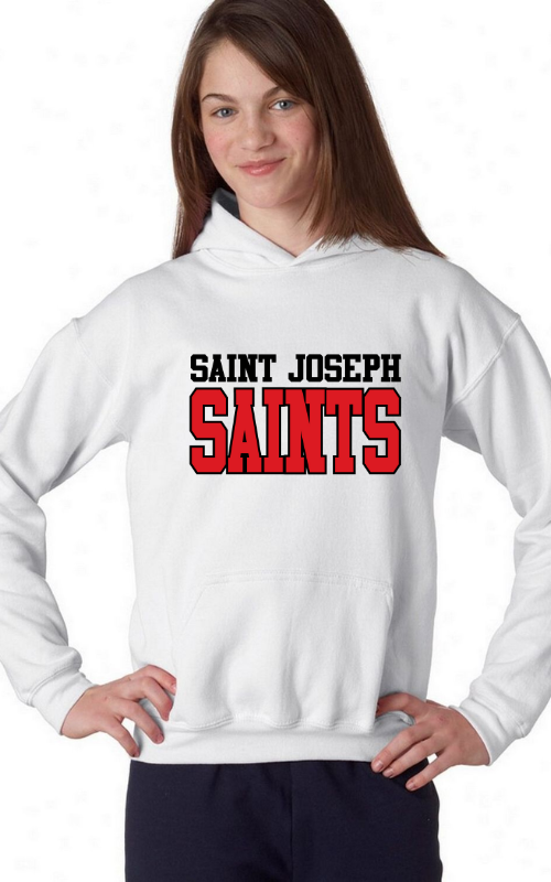 Youth Hooded Sweatshirt with Vinyl STJ SAINTS Logo Gildan 18500B