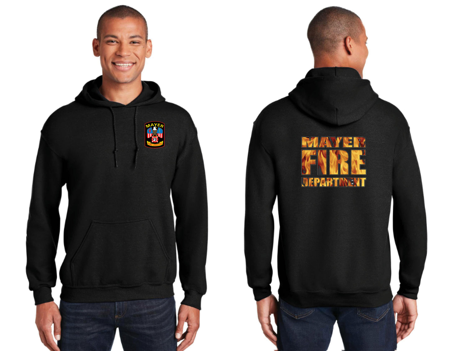 Pullover Hooded Sweatshirt with Embroidered Traditional Front Logo and Choice of Back Logo