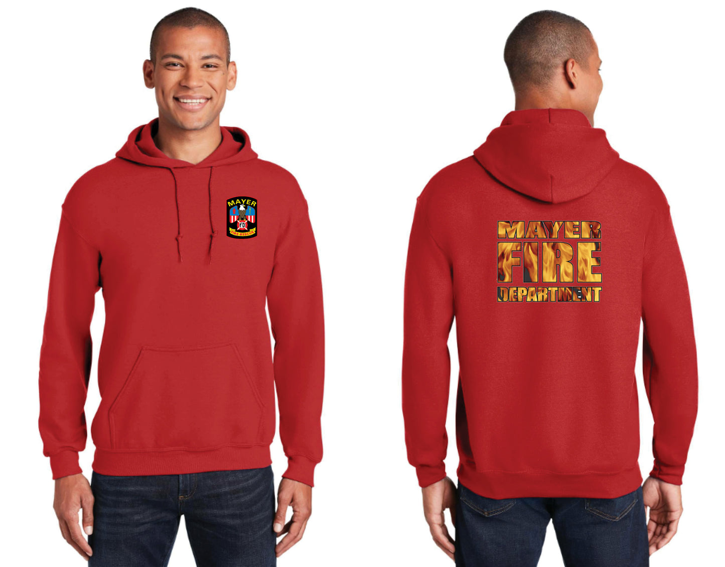 Pullover Hooded Sweatshirt with Embroidered Traditional Front Logo and Choice of Back Logo