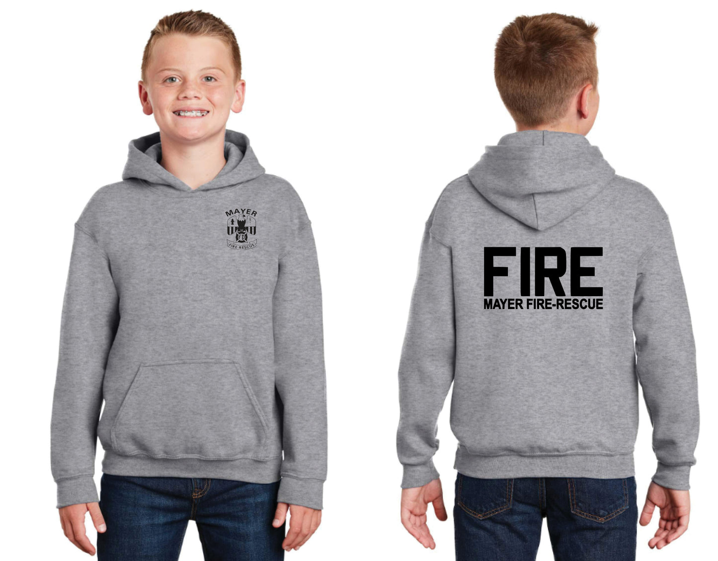 Youth Pullover Hooded Sweatshirt with Traditional Front Logo and Choice of Back Logo
