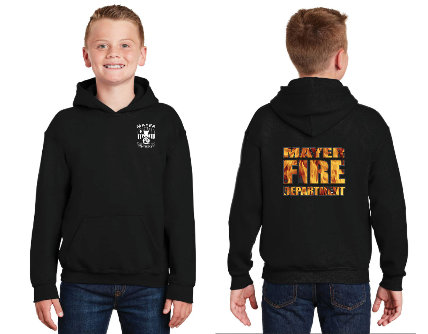 Youth Pullover Hooded Sweatshirt with Traditional Front Logo and Choice of Back Logo