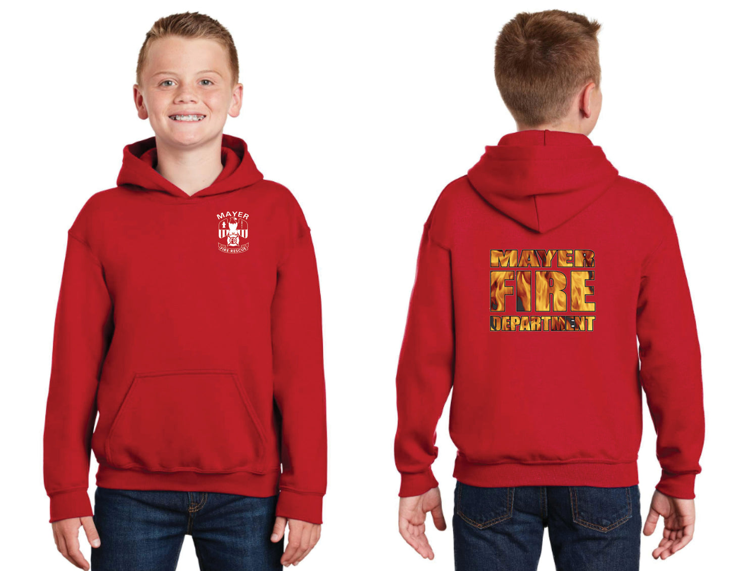 Youth Pullover Hooded Sweatshirt with Traditional Front Logo and Choice of Back Logo