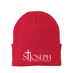 Knit Winter Cap with Embroidered St Joseph Catholic Community Logo CP90