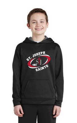 Youth Sport-Wick® Fleece Colorblock Hooded Pullover with vinyl St Josephs Saints Logo YST235