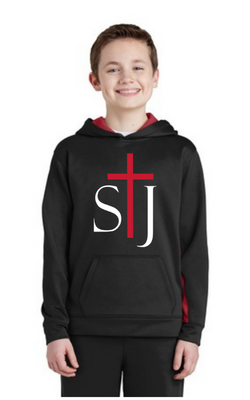 Youth Sport-Wick® Fleece Colorblock Hooded Pullover with vinyl STJ Logo YST235