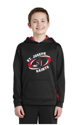 Youth Sport-Wick® Fleece Colorblock Hooded Pullover with vinyl St Josephs Saints Logo YST235