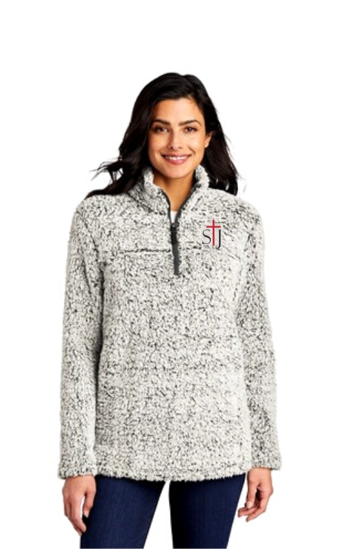Womens Cozy 1/4-Zip Sherpa Fleece Pullover Jacket with Embroidered STJ Logo L130