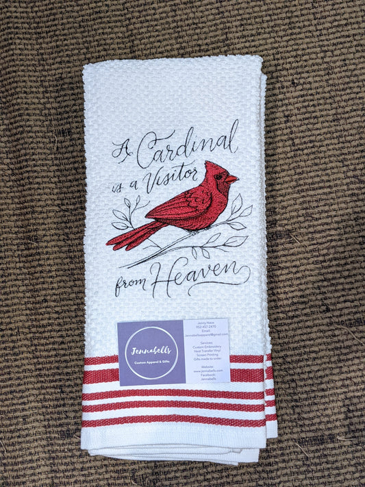 A Cardinal is a Visitor from Heaven Kitchen Towel