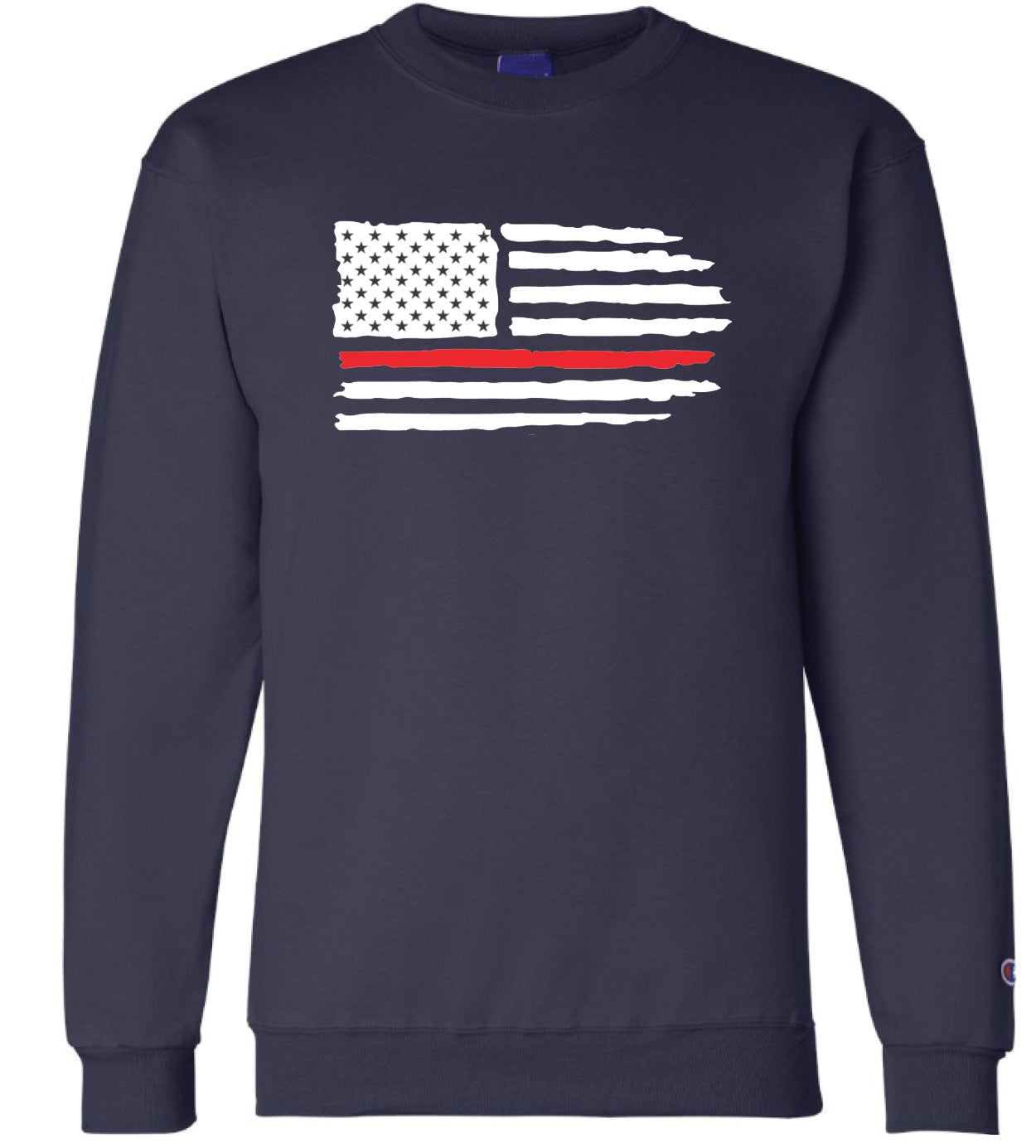 Full Front Red Line Flag Logo on Champion® Powerblend® Crewneck Sweatshirt