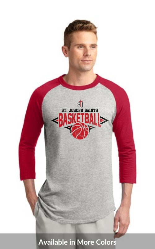 Adult Raglan 3/4 Sleeve Jersey with Basketball Logo T200