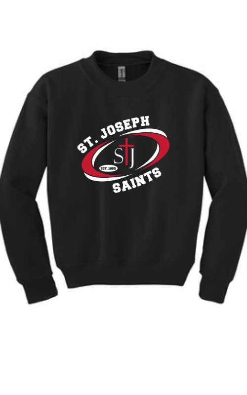 Youth Crewneck Sweatshirt with Vinyl STJ SAINTS Oval Logo Gildan 18000B