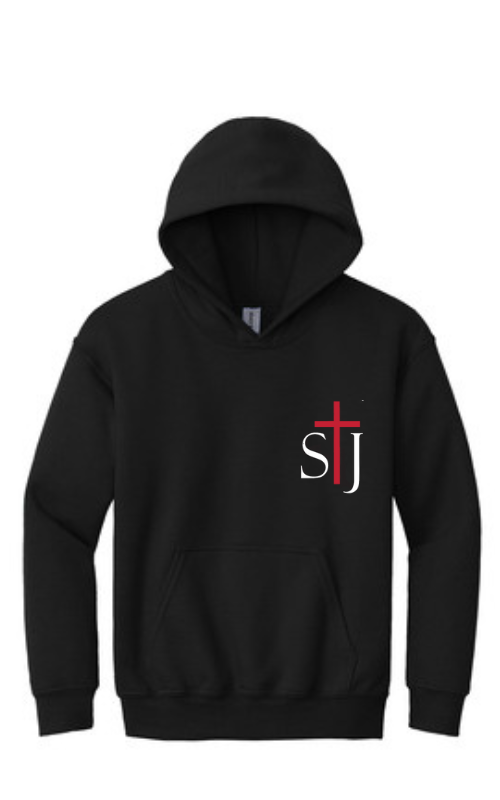 Youth Hooded Sweatshirt with Embroidered STJ Logo Gildan 18500B