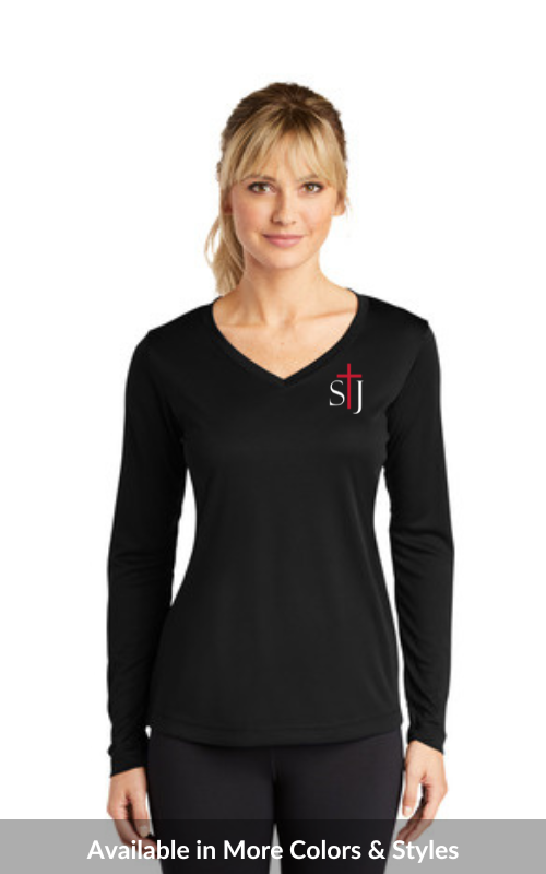 Womens Short Sleeve Athletic Competitor™ V-Neck Tee with STJ Logo LST353LS