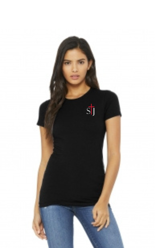 Womens Short Sleeve Slim Fit Tee with Vinyl STJ Logo BC6004