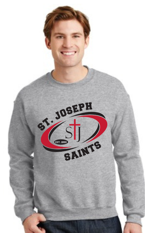 Adult Crewneck Sweatshirt with Vinyl STJ SAINTS Oval Logo 18000