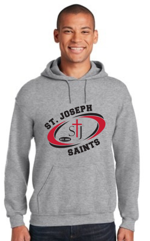 Adult Hooded Sweatshirt with Vinyl STJ SAINTS Oval Logo Gildan 18500