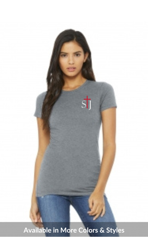Womens Short Sleeve Slim Fit Tee with Vinyl STJ Logo BC6004