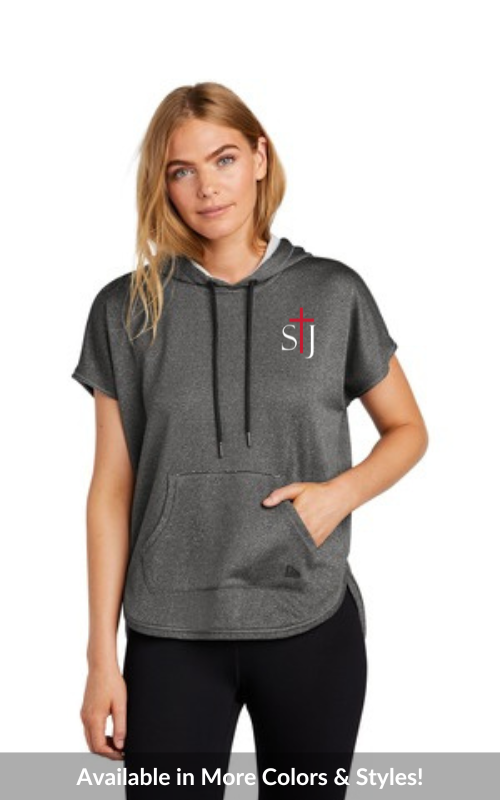 Womens Performance Terry Short Sleeve Hoodie with Embroidered STJ Logo NEA533