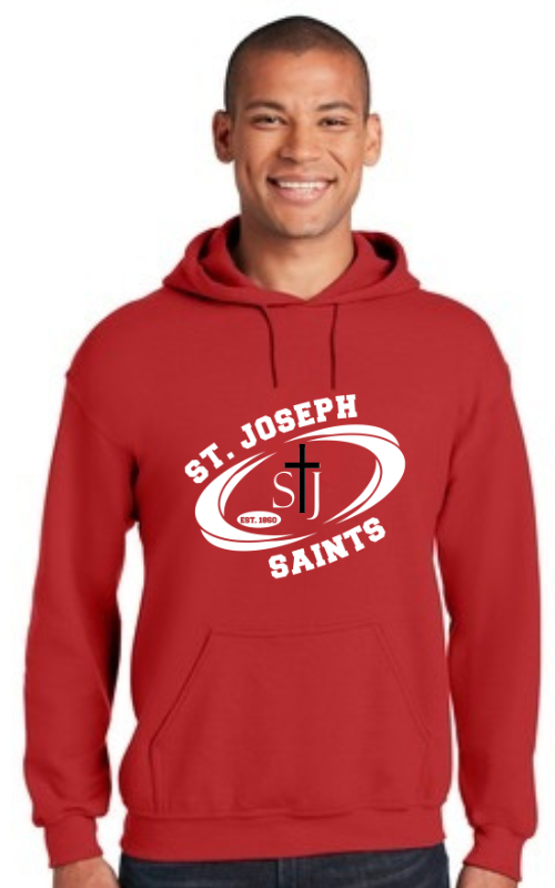 Adult Hooded Sweatshirt with Vinyl STJ SAINTS Oval Logo Gildan 18500