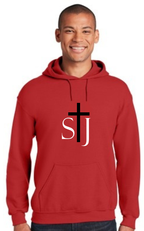 Adult Hooded Sweatshirt with Embroidered STJ Logo 18500