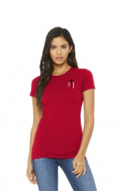Womens Short Sleeve Slim Fit Tee with Vinyl STJ Logo BC6004