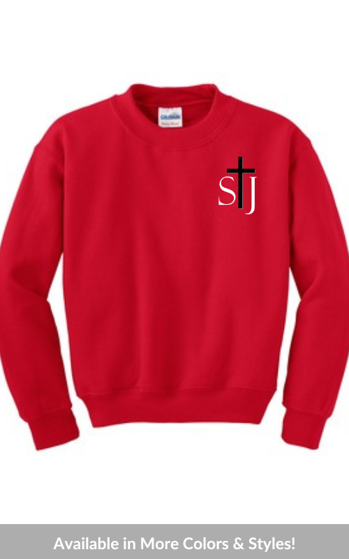 Youth Crewneck Sweatshirt with Embroidered STJ Logo Gildan 18000B