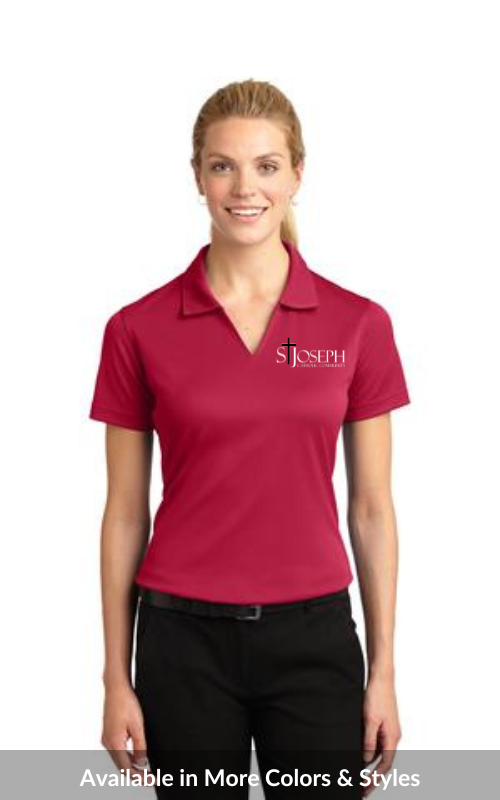 Womens Short Sleeve Athletic Dri-Mesh® Polo with Embroidered STJ Catholic Community Logo L469