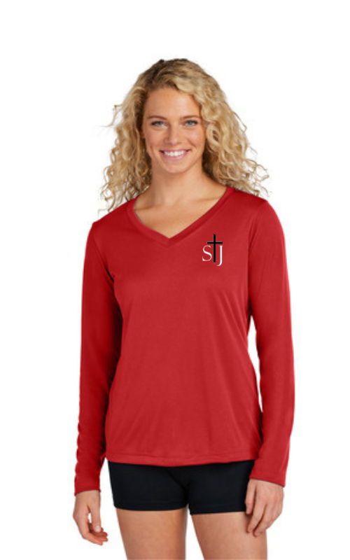 Womens Short Sleeve Athletic Competitor™ V-Neck Tee with STJ Logo LST353LS