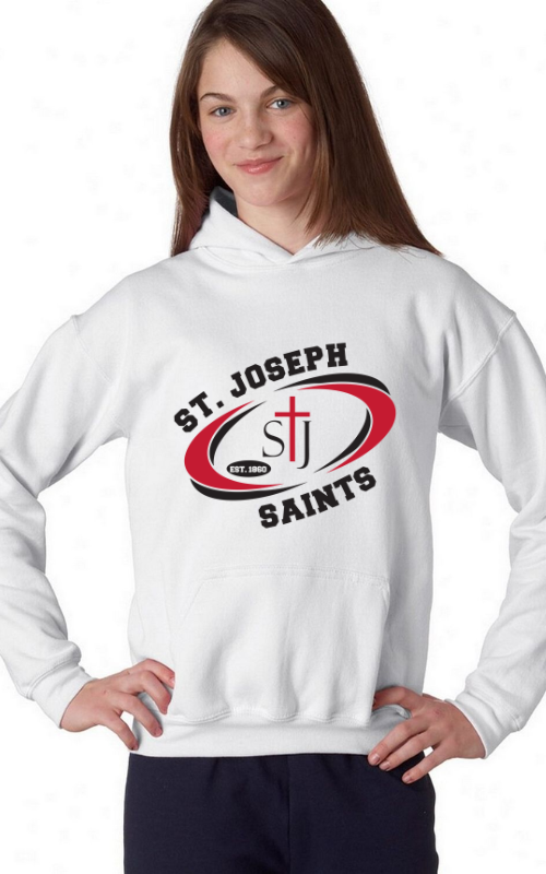 Youth Hooded Sweatshirt with Vinyl STJ SAINTS Oval Logo Gildan 18500B