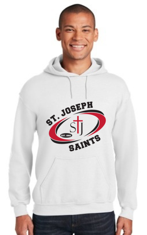 Adult Hooded Sweatshirt with Vinyl STJ SAINTS Oval Logo Gildan 18500