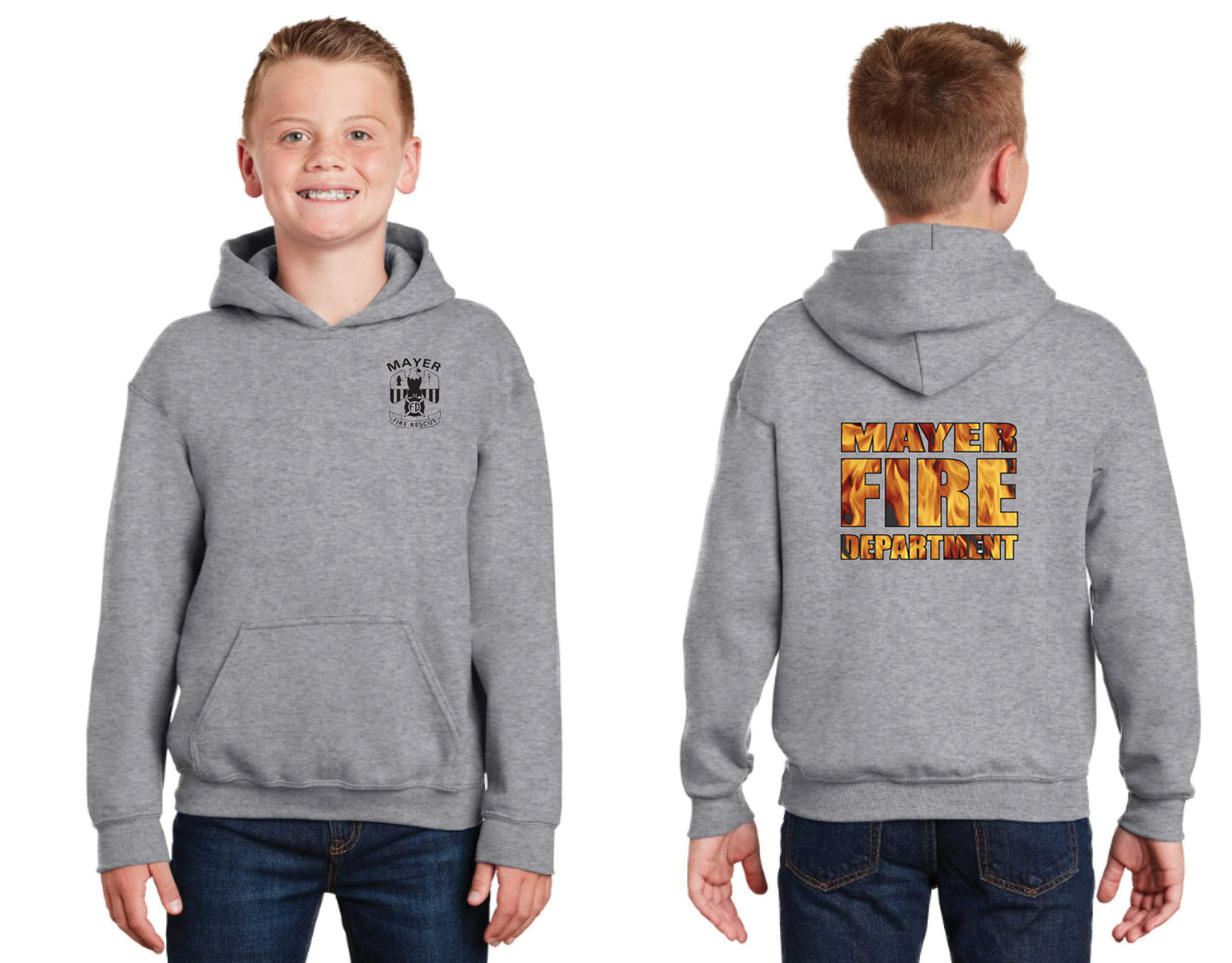 Youth Pullover Hooded Sweatshirt with Traditional Front Logo and Choice of Back Logo