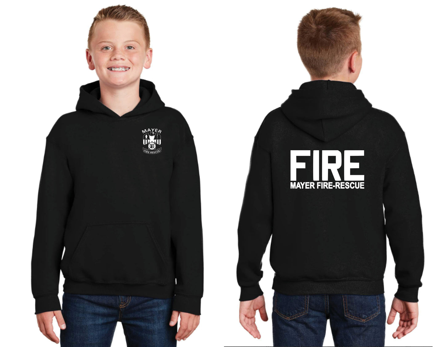 Youth Pullover Hooded Sweatshirt with Traditional Front Logo and Choice of Back Logo