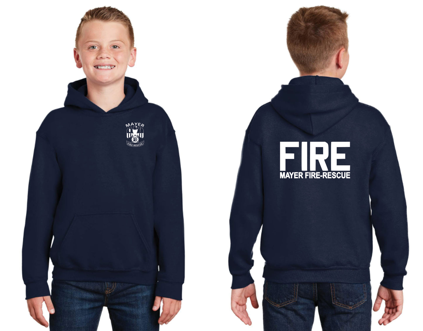 Youth Pullover Hooded Sweatshirt with Traditional Front Logo and Choice of Back Logo