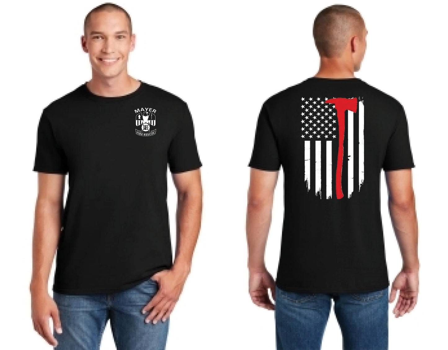Traditional Left Chest and Halligan Full Back Flag T-Shirt