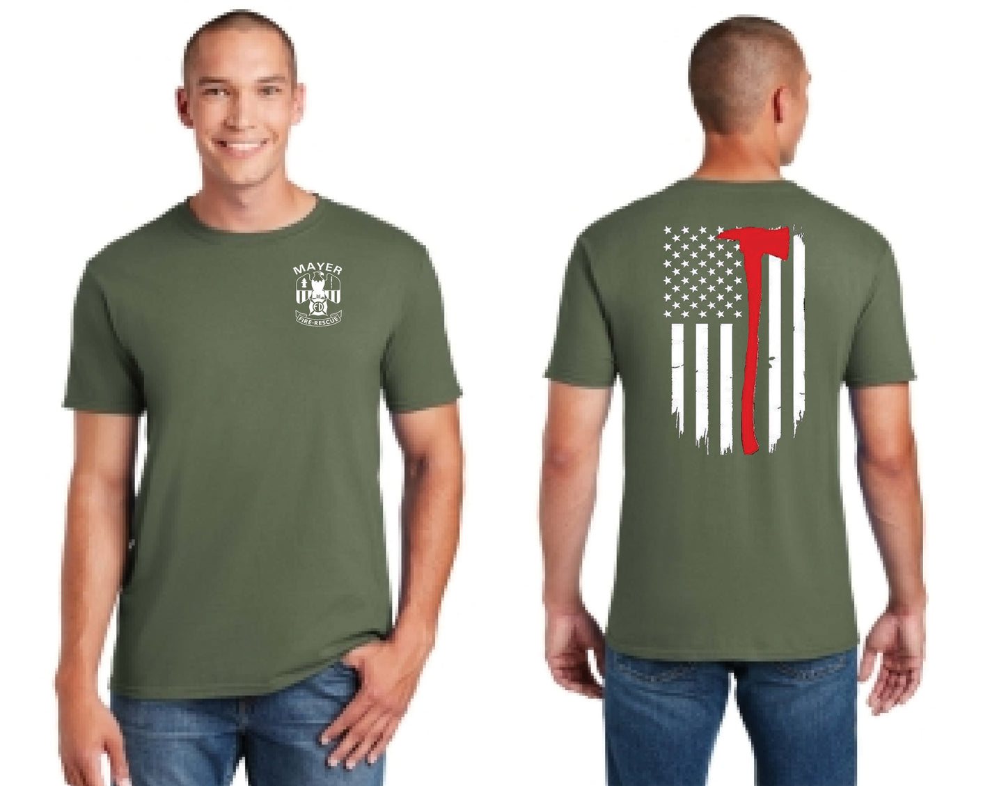 Traditional Left Chest and Halligan Full Back Flag T-Shirt